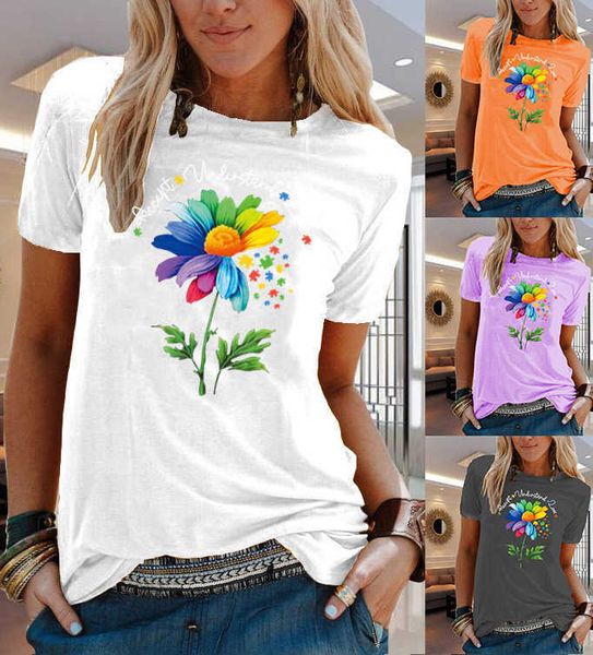 animal flower print short sleeve t-shirt women, White