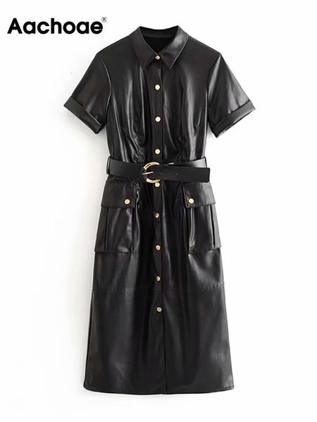 urban dresses aachoae pu faux leather dres short sleeve solid casual stylish turn down collar pockets with belt vestidos 230719, White;black
urban dresses aachoae pu faux leather dres short sleeve solid casual stylish turn down collar pockets with belt vestidos 230719, White;black