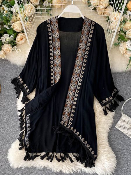 women's knits tees bohemian retro ethnic print sunscreen shirt thin sunscreen cardigan tassel stitching women gd695 230720, White
women's knits tees bohemian retro ethnic print sunscreen shirt thin sunscreen cardigan tassel stitching women gd695 230720, White
