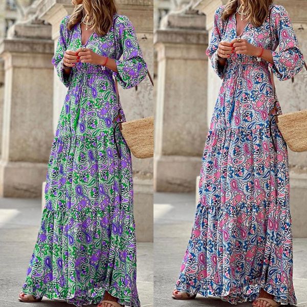 retro print dress women boho long dresses female fashion v neck slim dress ladies casual elegant party dress summer, Black;gray
retro print dress women boho long dresses female fashion v neck slim dress ladies casual elegant party dress summer, Black;gray