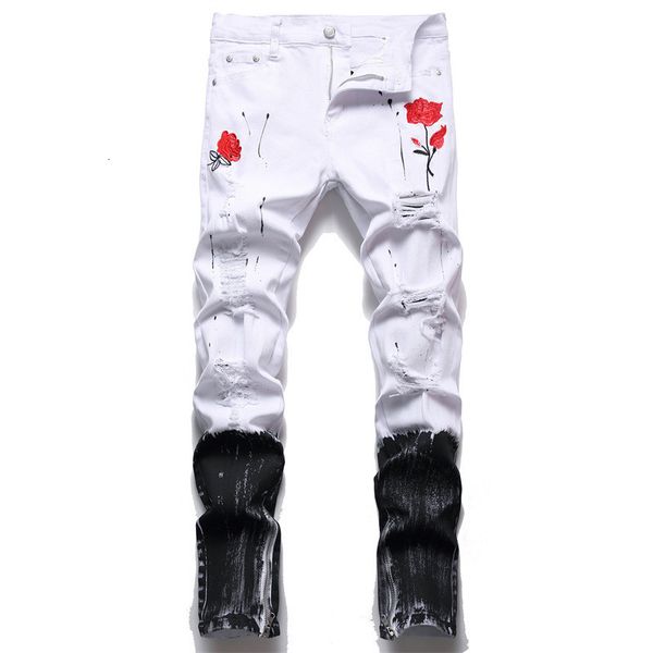 mens jeans men rose embroidery fashion holes ripped stretch denim pants bottom zipper slim tapered pencil trousers white black 230720, Blue
mens jeans men rose embroidery fashion holes ripped stretch denim pants bottom zipper slim tapered pencil trousers white black 230720, Blue
