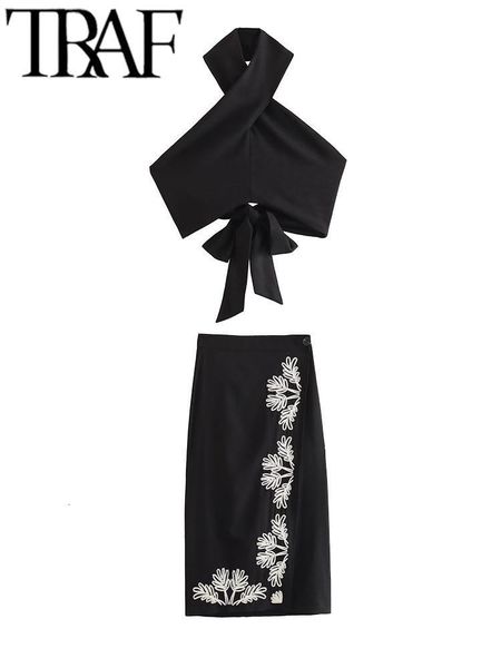 urban dresses traf 2023 fashion women 2 piece sets traf sleeveless backless slim halter crop female embroidery midi skirt suits vintage 2307, White;black
urban dresses traf 2023 fashion women 2 piece sets traf sleeveless backless slim halter crop female embroidery midi skirt suits vintage 2307, White;black