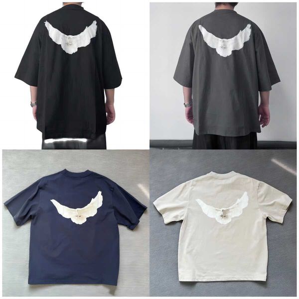 designer kanyes classic wests t shirt three party joint peace dove printed washing water short sleeves high street mens and womens yzys tees, White;black 
designer kanyes classic wests t shirt three party joint peace dove printed washing water short sleeves high street mens and womens yzys tees, White;black