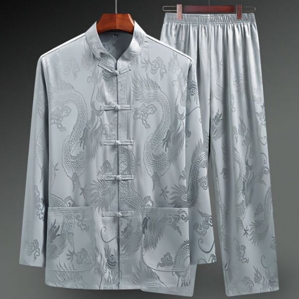 men s tracksuits chinese style tang jackets pants suit elderly summer ice silk long sleeved dragon printed father grandpa tai chi 230720, Gray
men s tracksuits chinese style tang jackets pants suit elderly summer ice silk long sleeved dragon printed father grandpa tai chi 230720, Gray