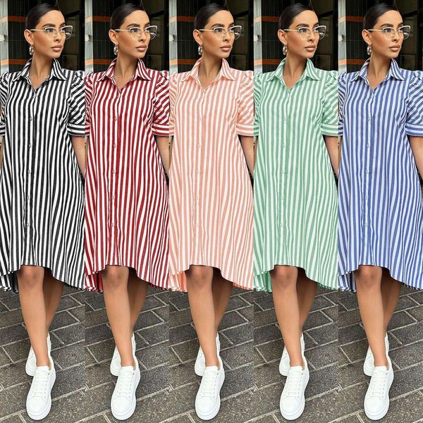 womens clothing summer fashion casual striped shirt dress, Black;gray