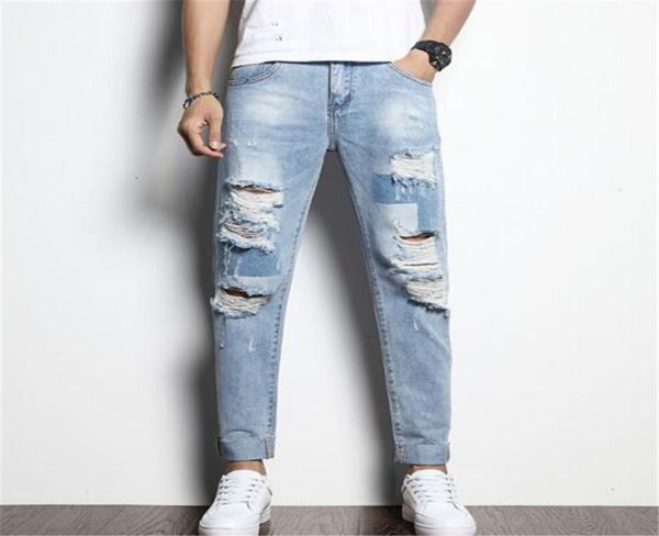 2019 autumn and winter new destroyed hole denim mens fashions worn out pencil pants ripped skinny jeans men pantalon homme jean3897846, Blue 
2019 autumn and winter new destroyed hole denim mens fashions worn out pencil pants ripped skinny jeans men pantalon homme jean3897846, Blue
