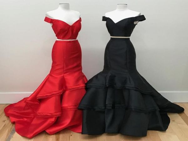new designer popular prom dresses two piece mermaid off the shoulder sleeveless evening dress tiered satin sweep train special occ6598875, Black
new designer popular prom dresses two piece mermaid off the shoulder sleeveless evening dress tiered satin sweep train special occ6598875, Black