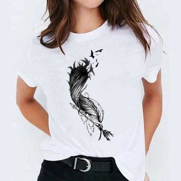 summer women's new urban leisure round neck loose t-shirt feather element short sleeve women's t-shirt, White
summer women's new urban leisure round neck loose t-shirt feather element short sleeve women's t-shirt, White