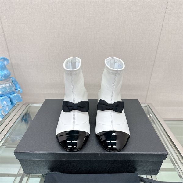 designer women boots winter snow genuine leather elastic ankle boots with thick heels with bows, Black
designer women boots winter snow genuine leather elastic ankle boots with thick heels with bows, Black