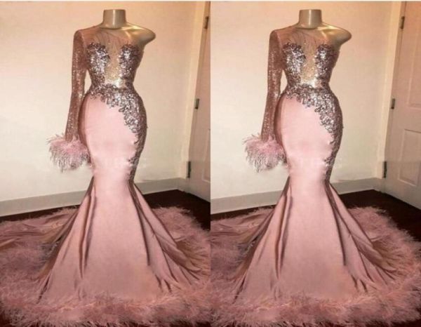 sequins long sleeve mermaid pink evening dresses with feathers silver appliques one shoulder african formal prom dress vestidos de9656325, Black;red
sequins long sleeve mermaid pink evening dresses with feathers silver appliques one shoulder african formal prom dress vestidos de9656325, Black;red