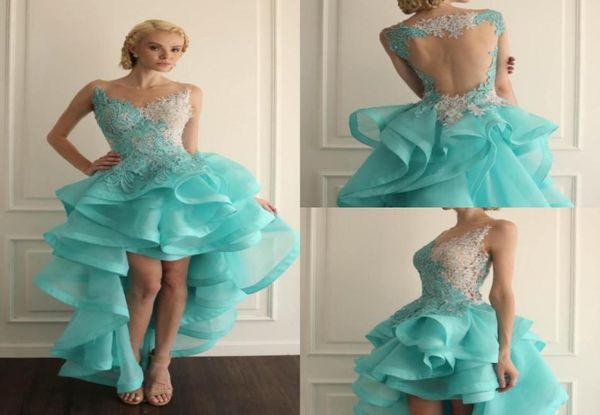 jewel sheer neckline high low short homecoming dresses turquoise prom gowns with lace applique backless ruffles cocktail gowns cus4861475, Blue;pink
jewel sheer neckline high low short homecoming dresses turquoise prom gowns with lace applique backless ruffles cocktail gowns cus4861475, Blue;pink