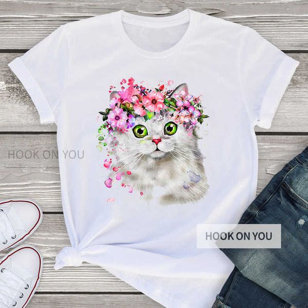 cute flower ring cat short sleeve t-shirt girls' pattern short sleeve t-shirt women's, White
cute flower ring cat short sleeve t-shirt girls' pattern short sleeve t-shirt women's, White