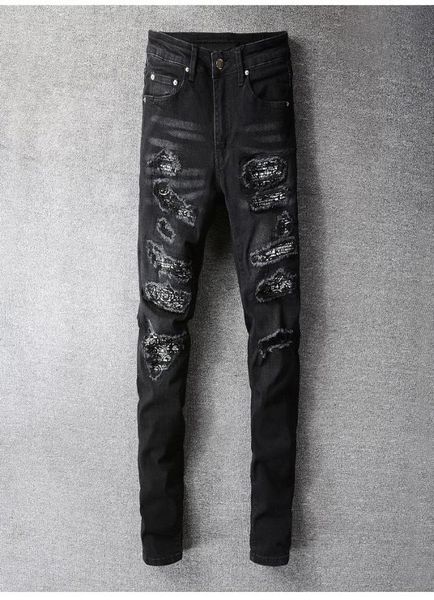 bandana paisley printed men039s jeans patchwork stretch streetwear black denim pencil pants slim skinny ripped trousers 6696495263, Blue
bandana paisley printed men039s jeans patchwork stretch streetwear black denim pencil pants slim skinny ripped trousers 6696495263, Blue