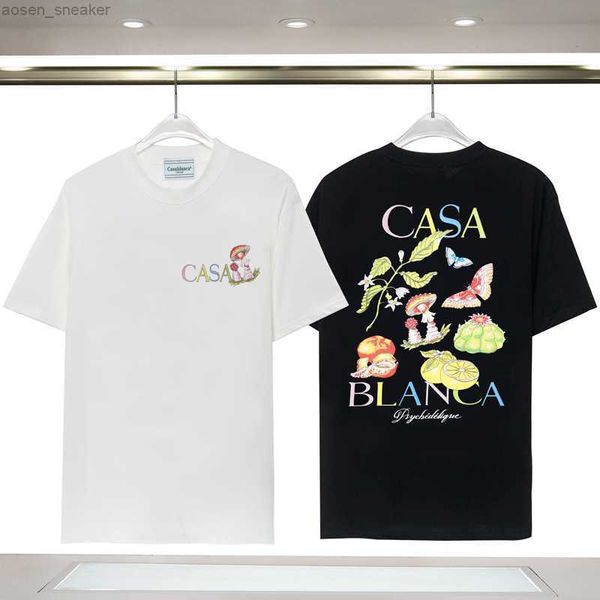 2023 new casablanca t-shirts colorful mushroom butterfly cactus letter print short sleeve 3xl cotton loose tshirt for men women, White;black 
2023 new casablanca t-shirts colorful mushroom butterfly cactus letter print short sleeve 3xl cotton loose tshirt for men women, White;black
