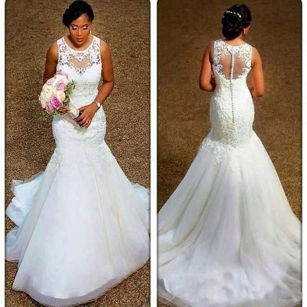 elegant mermaid wedding dresses real image sheer neck appliques lace tulle plus size formal gown bridal gowns illusion button back223t, White
elegant mermaid wedding dresses real image sheer neck appliques lace tulle plus size formal gown bridal gowns illusion button back223t, White