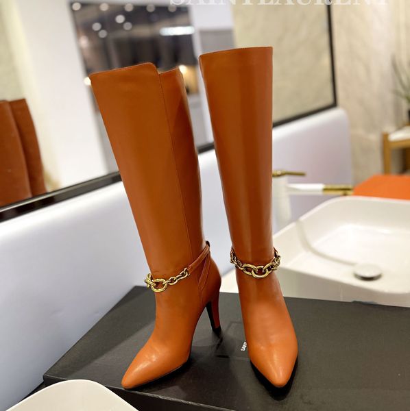 autumn and winter fashion pointed high heels high boots knee-high riding boots luxury fashion elegant personality metal chain designer brand, Black
autumn and winter fashion pointed high heels high boots knee-high riding boots luxury fashion elegant personality metal chain designer brand, Black
