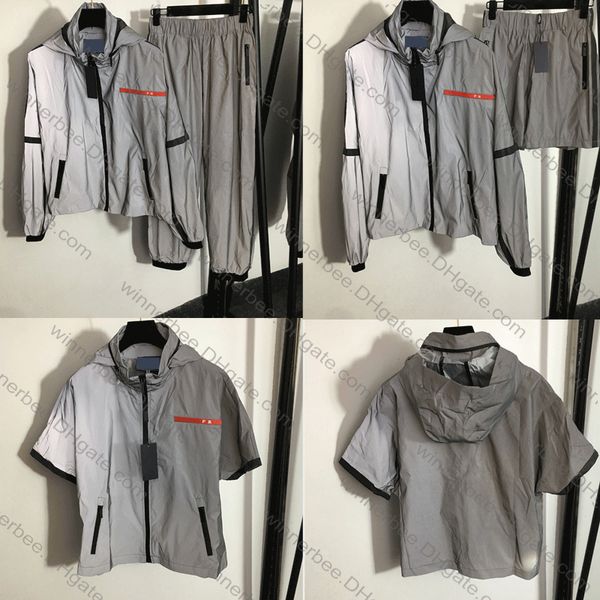 womens windbreaker suit reflective design sport hooded zipper trench coat elastic waist casual pants shorts, Gray
womens windbreaker suit reflective design sport hooded zipper trench coat elastic waist casual pants shorts, Gray