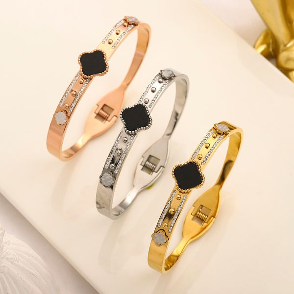 luxury four leaf clover bracelets bangle women brand designer letter bracelet 18k gold plated stainless steel diamond bracelet wristband wom, Black
luxury four leaf clover bracelets bangle women brand designer letter bracelet 18k gold plated stainless steel diamond bracelet wristband wom, Black