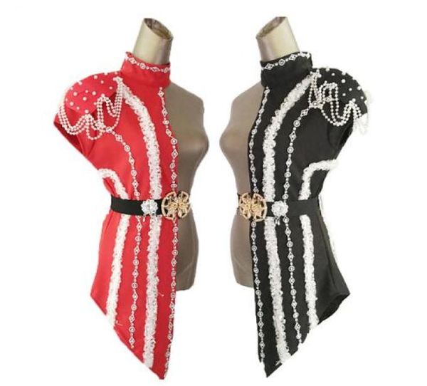 womens patchwork set stage singer ds dj costume for dancing clothes with white pearl chain collar5989485, Black;red
womens patchwork set stage singer ds dj costume for dancing clothes with white pearl chain collar5989485, Black;red