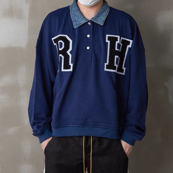 usa man rhude letter embroidered denim collar patchwork lapel hoodie sweater cropped men loose black blue
usa man rhude letter embroidered denim collar patchwork lapel hoodie sweater cropped men loose black blue