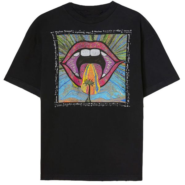 palm crazy mouth t-shirt black short-sleeved mens t-shirt with multicolored kaleidocsopic mouth print framed all around by the angel logo 10, White;black
palm crazy mouth t-shirt black short-sleeved mens t-shirt with multicolored kaleidocsopic mouth print framed all around by the angel logo 10, White;black