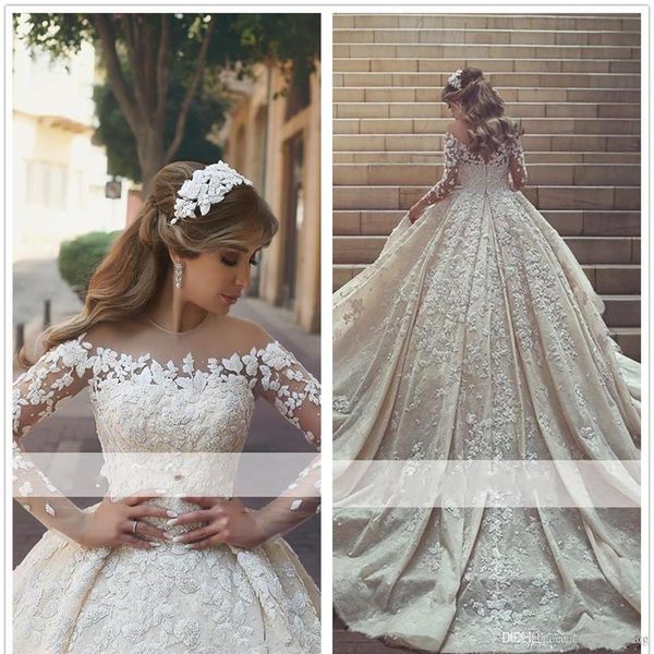 2019 arabic princess sheer long sleeves wedding dress ball gown lace appliques church formal bride bridal gown plus size custom ma272w, White
2019 arabic princess sheer long sleeves wedding dress ball gown lace appliques church formal bride bridal gown plus size custom ma272w, White