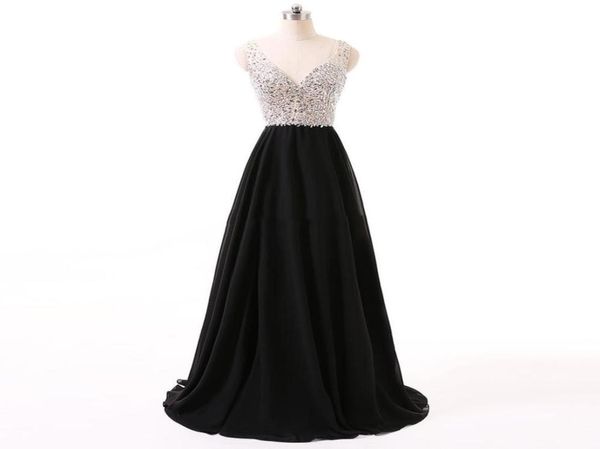 beaded sheer v neck chiffon evening gowns black 2019 long evening dresses backless prom gown1305306, Black;red
beaded sheer v neck chiffon evening gowns black 2019 long evening dresses backless prom gown1305306, Black;red