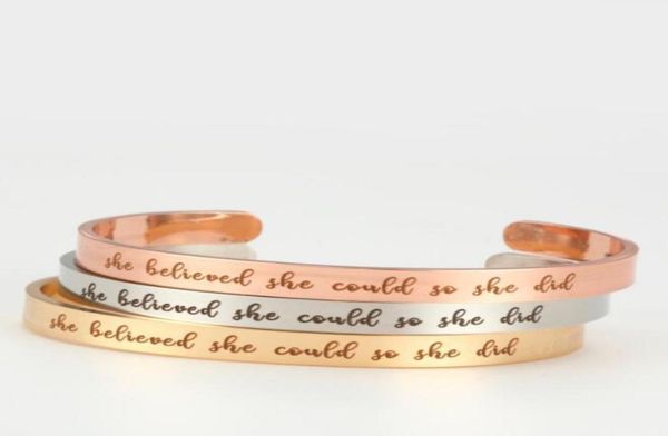 stainless steel inspirational cuff bangle she believed she could so she did simple lettering word bracelets women men fashion jewe2598154, White
stainless steel inspirational cuff bangle she believed she could so she did simple lettering word bracelets women men fashion jewe2598154, White
