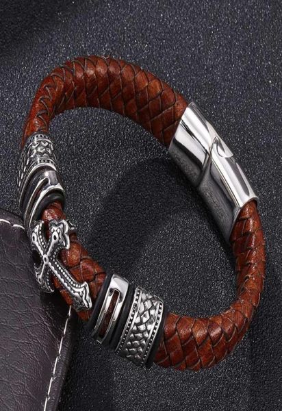 quality vintage men jewelry brown braided leather cross bracelet stainless steel magnetic clasp mens handmade bangles bangle6496128, Black
quality vintage men jewelry brown braided leather cross bracelet stainless steel magnetic clasp mens handmade bangles bangle6496128, Black