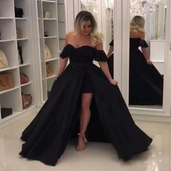 off shoulder prom dresses with detachable train black lace satin evening dresses custom made formal party gowns vestido de fe238y
off shoulder prom dresses with detachable train black lace satin evening dresses custom made formal party gowns vestido de fe238y
