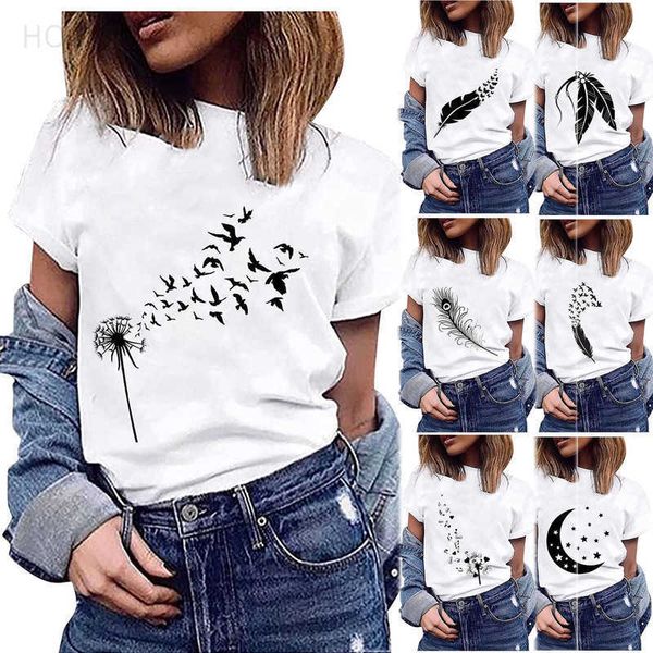 spring/summer new short sleeve t-shirt with feather print starry sky pattern loose size round neck women's top, White
spring/summer new short sleeve t-shirt with feather print starry sky pattern loose size round neck women's top, White