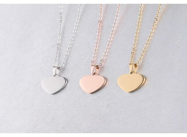 blank love heart pendant necklace stainless steel hearts charm necklace gold rose gold silver fashion jewelry for buyer own engrav8019050