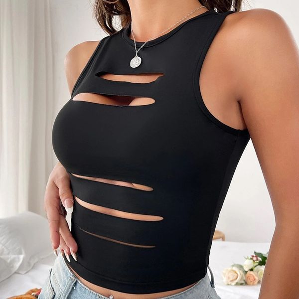 women's tanks round neck hollowed-out small vest european and american spice tight sleeveless crop vest, White
women's tanks round neck hollowed-out small vest european and american spice tight sleeveless crop vest, White