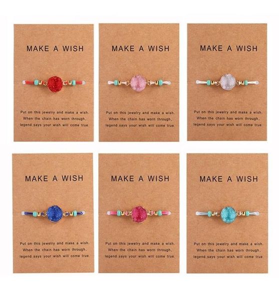 design handmade druzy resin stone bracelet make a wish card wax rope braided bracelets bangles with rice bead for women girls summ1172688, Golden;silver
design handmade druzy resin stone bracelet make a wish card wax rope braided bracelets bangles with rice bead for women girls summ1172688, Golden;silver
