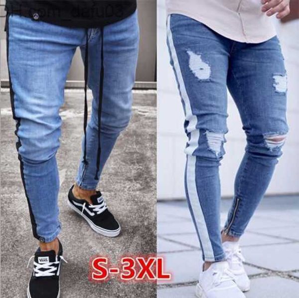 men's jeans fashion-ripped jeans leg zipper striped biker denim pencil pants male fit long trousers pants slim distressed streetwear je, Blue
men's jeans fashion-ripped jeans leg zipper striped biker denim pencil pants male fit long trousers pants slim distressed streetwear je, Blue