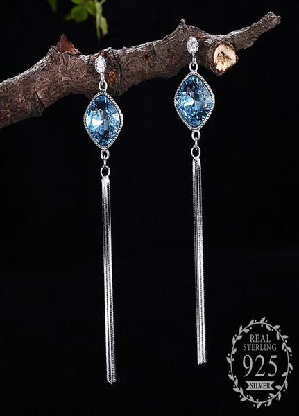 925 sterling silver earring stud earring with blue square cubic zircon long tassel earrings ear for women fashion jewelry gift6755357, Golden;silver
925 sterling silver earring stud earring with blue square cubic zircon long tassel earrings ear for women fashion jewelry gift6755357, Golden;silver