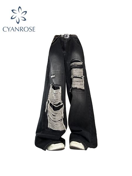 women's jeans gothic black high waist vintage korean fashion y2k streetwear ripped pants harajuku casual wide leg denim trousers 230719, Blue
women's jeans gothic black high waist vintage korean fashion y2k streetwear ripped pants harajuku casual wide leg denim trousers 230719, Blue