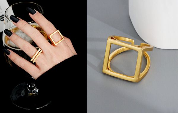 s925 sterling silver geometric square ring female personality minimalist ring hollow grid opening silver ring, Golden;silver
s925 sterling silver geometric square ring female personality minimalist ring hollow grid opening silver ring, Golden;silver