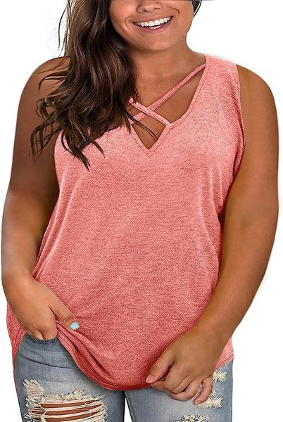 plus size tank for women summer sleeveless v neck t-shirts casual loose cotton tees, White
plus size tank for women summer sleeveless v neck t-shirts casual loose cotton tees, White