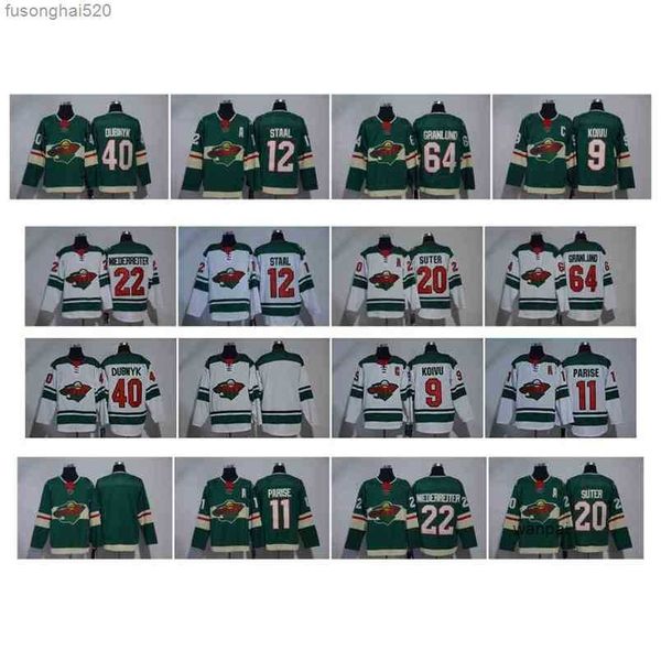 95 minnesota wild jersey zach parise 40 dubnyk 9 koivu 20 ryan suter 64 mikael granlund 12 eric staal 16 jason zucker 3 charlie coyle hockey, Black;red
