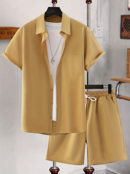 men's tracksuits men solid color 2 pieces summer outfit button up shirt and drawstring waist shorts without tee 230719, Gray
men's tracksuits men solid color 2 pieces summer outfit button up shirt and drawstring waist shorts without tee 230719, Gray