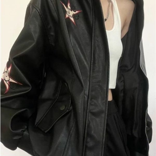 women's jackets streetwear for women fashion harajuku vintage embroidery pu coat y2k oversized outwear casual korean ropa mujer 230719, Black;brown
women's jackets streetwear for women fashion harajuku vintage embroidery pu coat y2k oversized outwear casual korean ropa mujer 230719, Black;brown