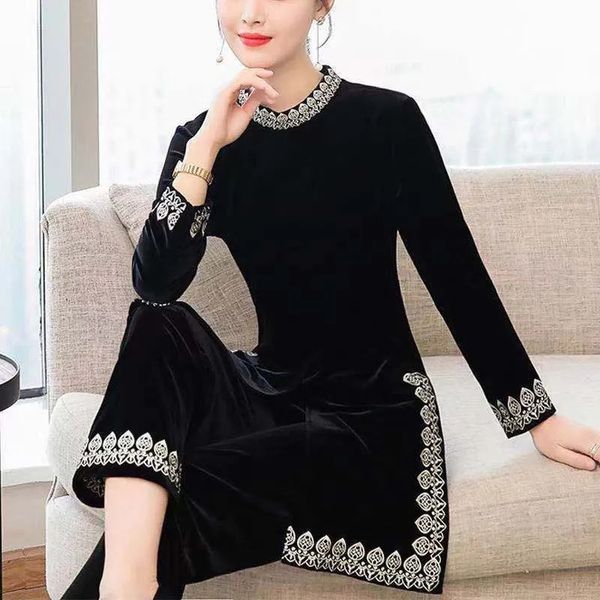 women s two piece pant gold velvet suit spring fashion pullover and full set 5xl female c 230720, White
women s two piece pant gold velvet suit spring fashion pullover and full set 5xl female c 230720, White