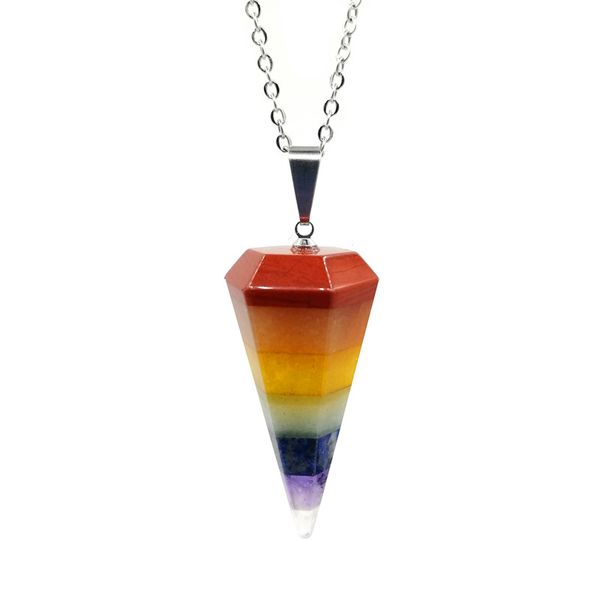 jln seven chakra hexagonal cone pendant candy color style layered dowsing pendulum gemstone charm with stainless steel chain for yoga medita, Silver
jln seven chakra hexagonal cone pendant candy color style layered dowsing pendulum gemstone charm with stainless steel chain for yoga medita, Silver