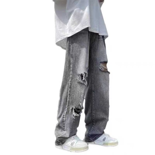 american retro distressed jeans for men and women, european and high street vibe beggar loose fitting straight leg ins casual wide pants, Blue
american retro distressed jeans for men and women, european and high street vibe beggar loose fitting straight leg ins casual wide pants, Blue