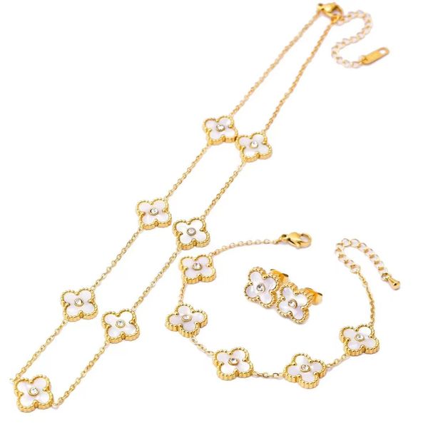 luxury one diamond van clover charm bracelet stainless steel necklace earring jewelry for women gift, Golden;silver
luxury one diamond van clover charm bracelet stainless steel necklace earring jewelry for women gift, Golden;silver
