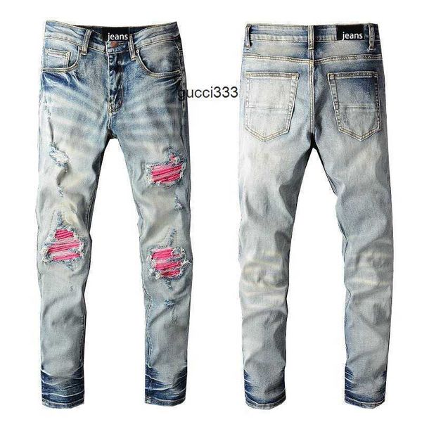 leather amirly designer men's jeans pants jeean 805 high street fashion brand broken hole patch jeans pleated fitting bear broken hole, Blue
leather amirly designer men's jeans pants jeean 805 high street fashion brand broken hole patch jeans pleated fitting bear broken hole, Blue