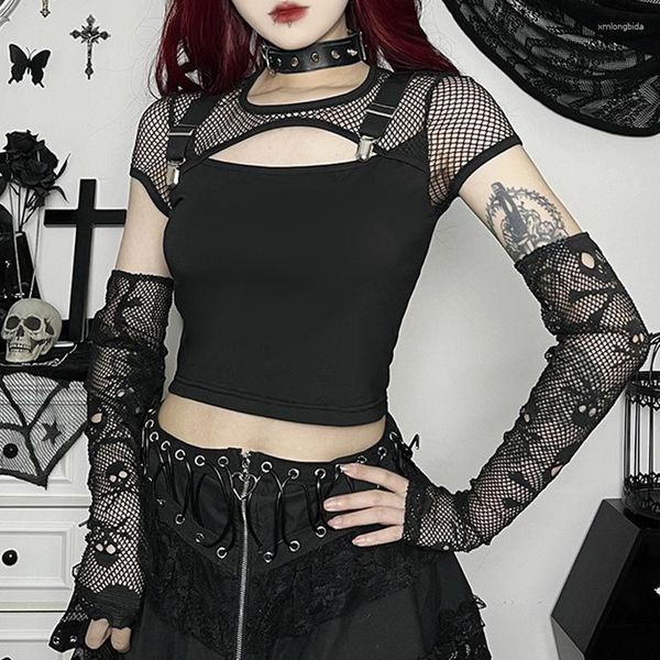 women's tanks goth dark mall gothic fishnet patchwork blouses hollow out grunge aesthetic t-shirts punk short sleeve e-girl alt crop, White
women's tanks goth dark mall gothic fishnet patchwork blouses hollow out grunge aesthetic t-shirts punk short sleeve e-girl alt crop, White