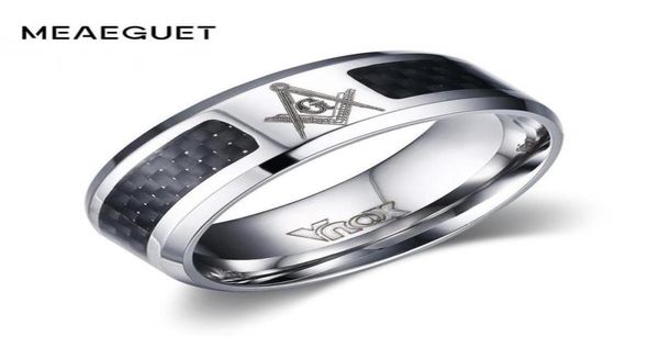 cluster rings meaeguet black men stainless steel masonic whole punk carbon fiber wedding for jewelry2400102, Golden;silver