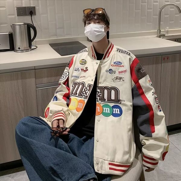 men's jackets y2k streetwear biker jacket men women embroidery letter m ms chocolate bean baseball coat loose hip hop harajuku racing o, Black;brown
men's jackets y2k streetwear biker jacket men women embroidery letter m ms chocolate bean baseball coat loose hip hop harajuku racing o, Black;brown